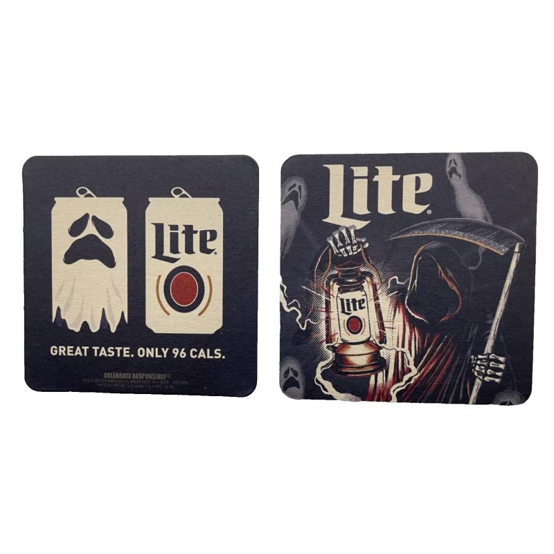 Miller Lite 2 Miller Lite 4" Square Coasters - Grim