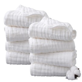 8 Pack Muslin Cloths for Baby, 12x12 Inch Muslin Cloths, 6 Layers Baby Muslins, Muslin Squares, Baby Muslins Pack, Muslin Face Cloths, Baby Wash Cloth, Baby Muslin Cloths, for Kid Baby Cleaning