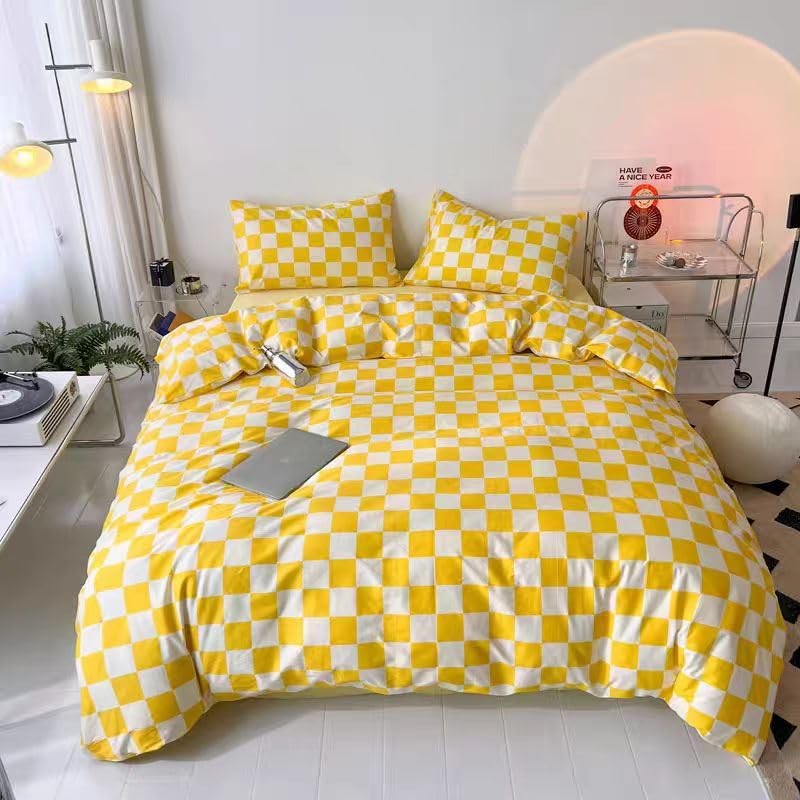 Lunoroey Duvet Cover Set Yellow Single Size Light Grey and
