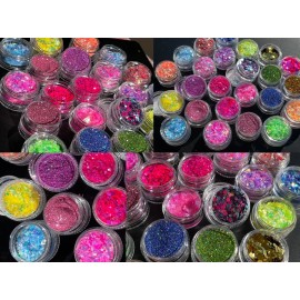 Miraclelooksllc Glitter Bundle Fine Glitter Iridescent Nail Flakes 6pcs Stacks Nail Craft MUA