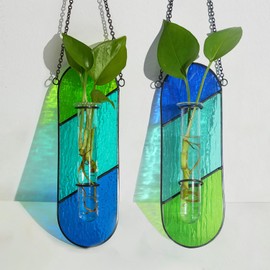Stained Glass Propagation Wall Hanging: Hewory 2Pcs Propagation Station Planters for Window Decor - Propagation Tubes Terrarium Unique Plant Lover Gift