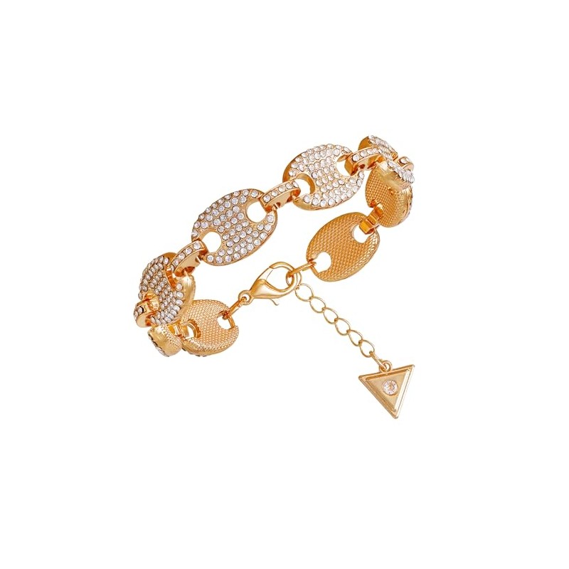 GUESS Goldtone Pave Clear Stone Statement Link Bracelet