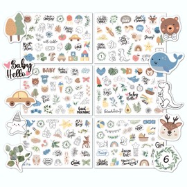 Canollo 6 Blatt Sticker Babyalbum, Baby Sticker Fotoalbum Set Mit 190 Deko Aufkleber, Lustige Sticker Baby für DIY Fotoalbum Und Scrapbooking, Aufkleber Babyalbum für Babyparty Geschenke