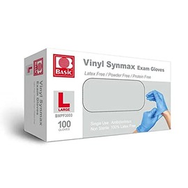 Basic Synmax Synthetic Vinyl Exam Glove,Powder Free,Large,100/Box,Blue,BMPF-3003