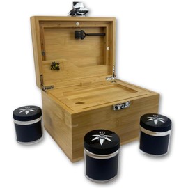 BzzBox Decorative OG Storage Box - Light Bamboo, Lockable, with 3 Jars for Easy Storage | Your Stylish Keepsake Storage Box For Everything