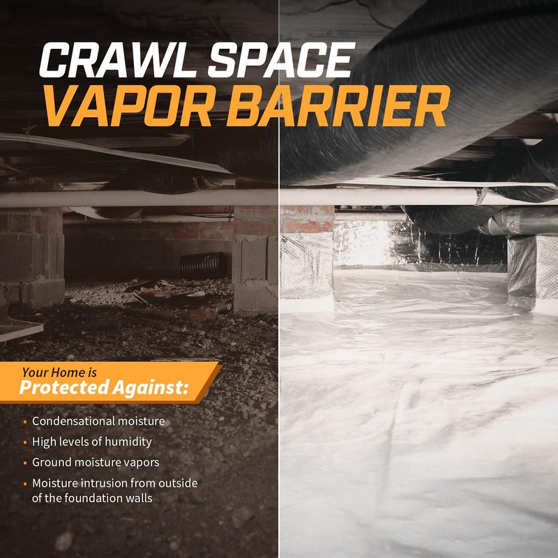 Crawl Space Vapor Barrier, 10mil Film, 10'x65', White Plastic Sheeting
