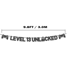 Pre-Strung Level 13 Unlocked Banner - NO DIY - 13th Birthday Banner - Happy 13th Birthday Banner - Black Glitter