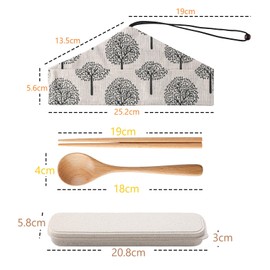 Natural Wooden Chopsticks Spoon Fork Wheat Holder with Chopsticks Bag 7.1 inches (18 cm)