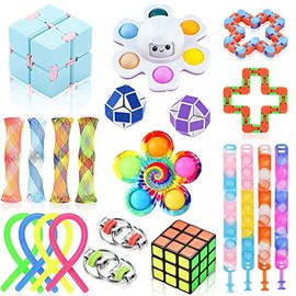 Nestling Fidget Toys Set, 22 Pcs Sensory Fidget Toys Pack, Stress Reliever Anxiety Relief Squeeze Toys Set with Pop Bubble Bracelet, Fidget Toys for Kids Adults Birthday Party Favour Gifts