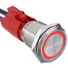 APIELE APIELE 10 Amp 19mm Latching Push Button Switch 12V SPST LED Waterproof Round Self-Locking 1NO (Silver Stainless Steel, Red)