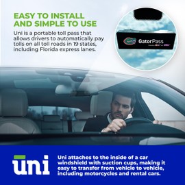 UF Gator Uni Prepaid Portable Toll Pass by E-PASS – Works in 19 States Including FL, GA, NC, VA, WV, MD, DE, NJ, NY, PA, MA, RI, NH, ME, OH, in, IL, KY, and MN