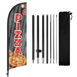 Swooper Flag Banner with Pizza Feather Flag, Pole and Ground Stake - 8Ft Advertising Sign for Business