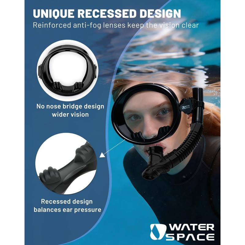 Snorkeling Gear Adults Women Men Youth Dry-Top Diving Mask Tempered