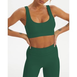 TomTiger Women Sports Bra High Impact ​with Removable Padded Activewear ​Tank Tops ​for Yoga Workout Fitness (Dark Green, XL)