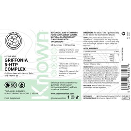 Griffonia 5-HTP Complex Gummies by Known Nutrition – with Vitamin B6 – Supports Normal Psychological Function – Natural Blackcurrant Flavour – 60 Vegan Gummies (30-Day Supply)