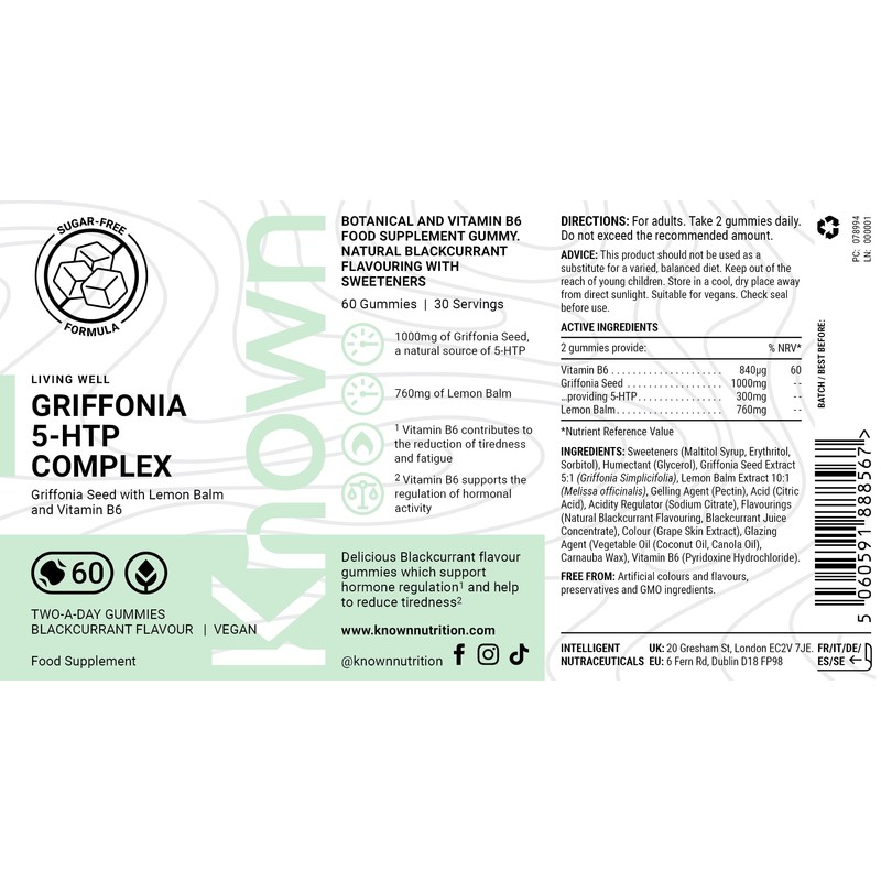 Griffonia 5-HTP Complex Gummies by Known Nutrition – with Vitamin