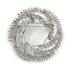 Clear Crystal Wreath Brooch In Silver Tone - 40mm Diameter