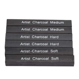 Artist Charcoal Sticks, 6Pcs Black Square Compressed Charcoal Rods Sketch Drawing Pencil Craft Tool for Sketching Drawing Shading(2 Soft 2 Medium 2 Hard)