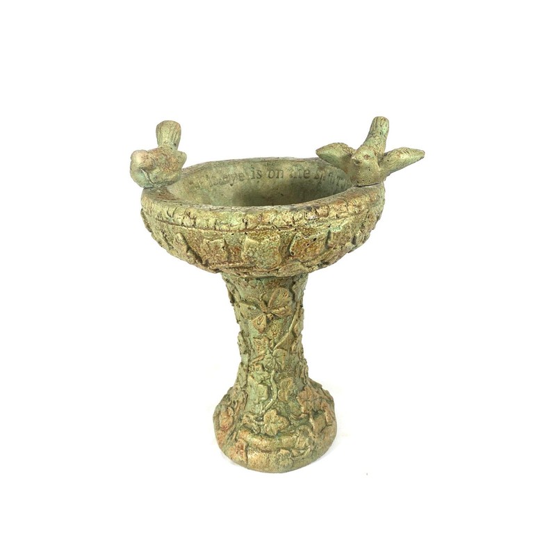 Solid Rock Stoneworks Eye on Sparrow Birdbath- 15in Tall- Verde