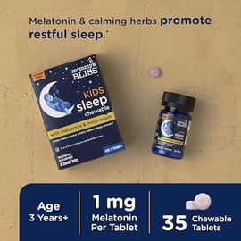 Gominolas masticables para dormir de Mommy's Bliss para niños, melatonina, magnesio y hierbas calmantes, sabor uva, sin azúcar, melatonina libre de az