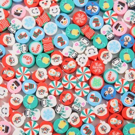 BERMRO 200pcs Christmas Polymer Clay Beads Xmas Snowman Heishi Spacer Beads Supplies for DIY Bracelet Earring Necklace for Jewelry Making Bracelets Bulk(Snowman)