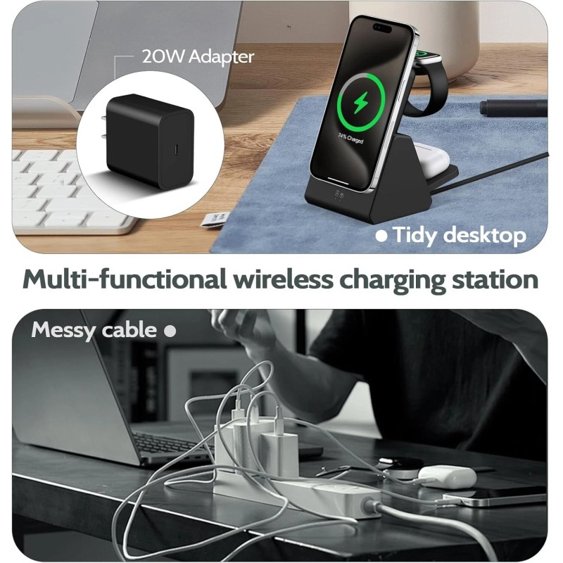 Smtcsl 3-in-1 Charging Station + 5000mAh Mag-safe Battery Pack for
