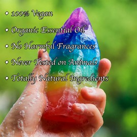 Chakra Crystal Shower Head bundle with Crystal Soap Rock. Jasmine Essential Oil Fragance. Natural Gemstones. Healing Crystals. Ph Balance. Water Filtering (Shower Head+Hose+Bracket+Soap)