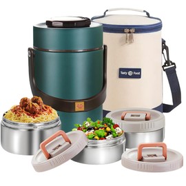 Gicklov 67 oz Adults Stainless Steel Vacuum Insulated Wide Mouth Soup Food Thermo Hot Food Jar with Keep Thermal Portable 3 Tier Stackable Bento Hot Food Containers Lunch Boxes (67 oz Green)