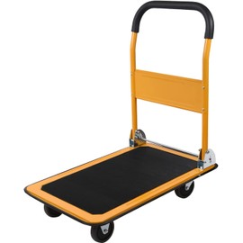 LEADALLWAY Foldable Push Cart Platform Cart 330lbs Capacity 4 Wheels 28.7x18.5x32.3inches Yellow Small Flatbed Cart