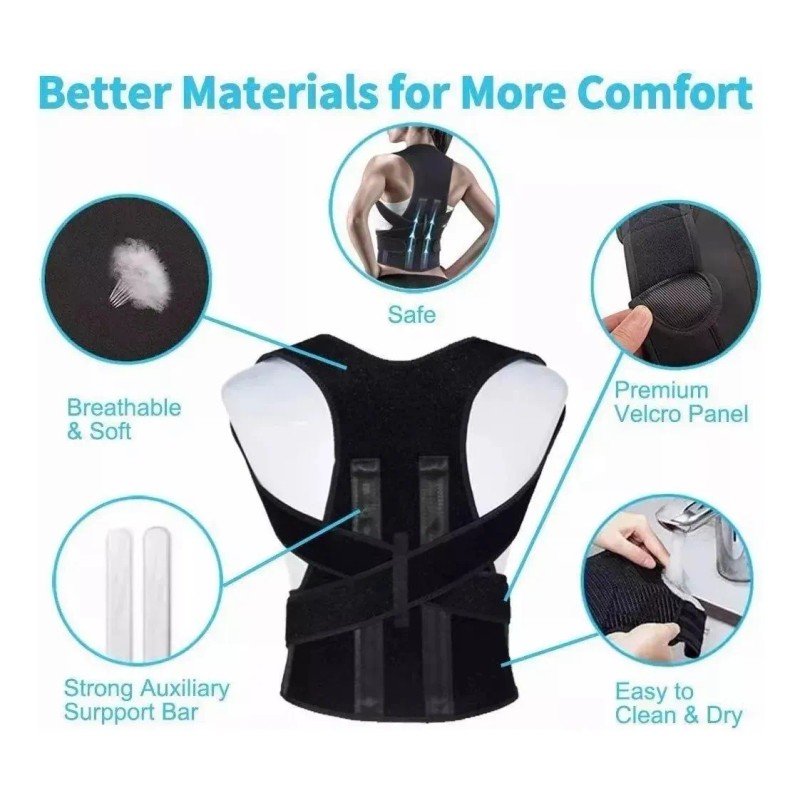 Soporte De Espalda Transpirable Y Ajustable Anti Joroba Full Negro
