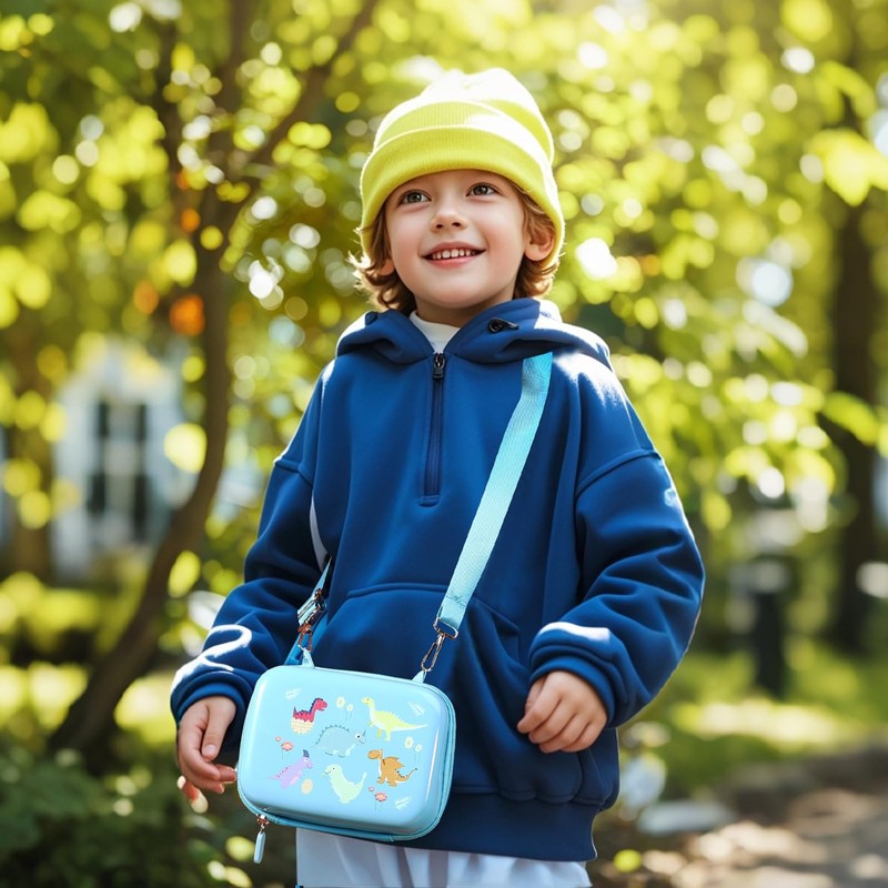 OFIKAL Kids Camera Case with Dinosaur Pattern, Shoulder Bag for