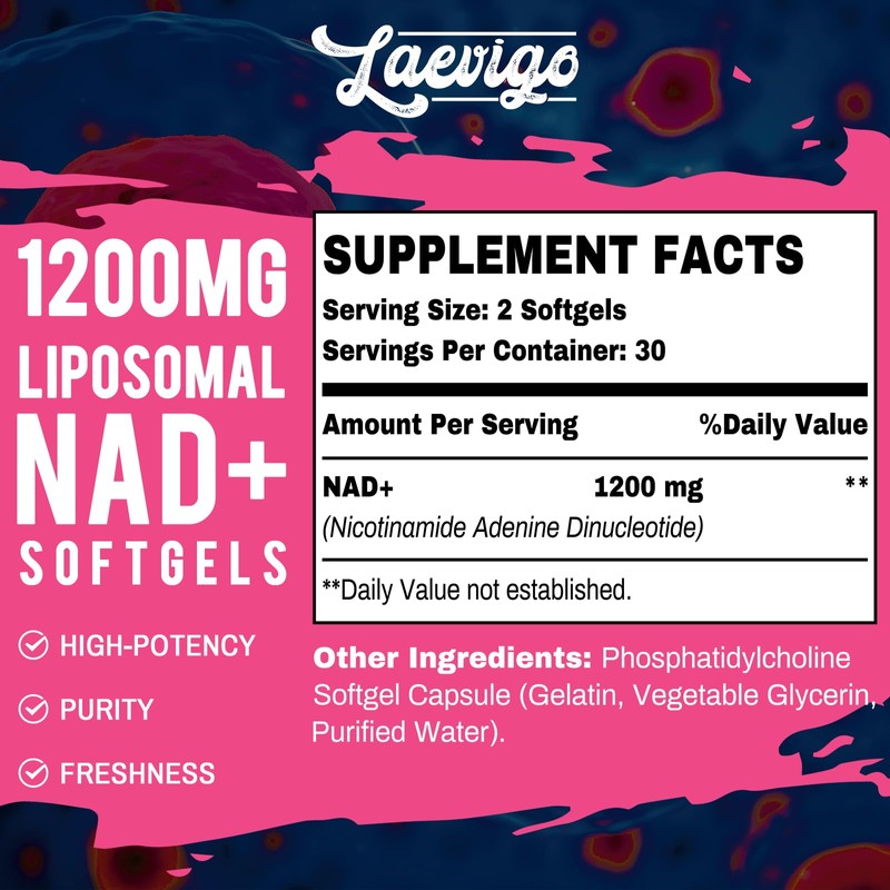 Laevigo Liposomal NAD+ Supplement 1200mg High Absorption, Cellular Energy &