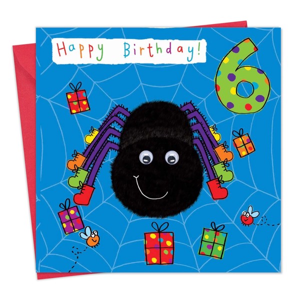 Twizler 6th Birthday Card Spider – Age 6 Birthday Card – Girls Birthday Card Age 6 – Boys Birthday Card Age 6 –6th Birthday Card Girl –6th Birthday Card Boy -Card Age 6 -Happy Birthday Card 6 Year Old