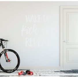 24"x22" Wake Up Kick Ass Repeat Workout Success Goal Positive Thinking Challenge Sports Fitness Exercise Train Work Hard Sport Wall Decal Sticker Art Mural Home Decor