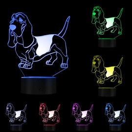 The Geeky Days Basset Hound 3D Optical Illusion Night Light USB Dog Animal Glowing LED Home Decor Pug Desk Lamp