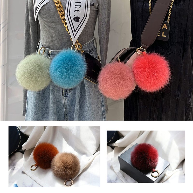 ENJOYFUR Real Fox Fur Pompom Keychains Fluffy Furry Bag Charm