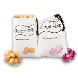 Potato Onion Storage Bag Set, Potato Bag with Drawstring Closure, Eco Friendly Onion Bag with Side Zipper, Reusable Vegetable Storage Sacks, 2PCS Linen Food Storage Bag, 26cm x 36cm