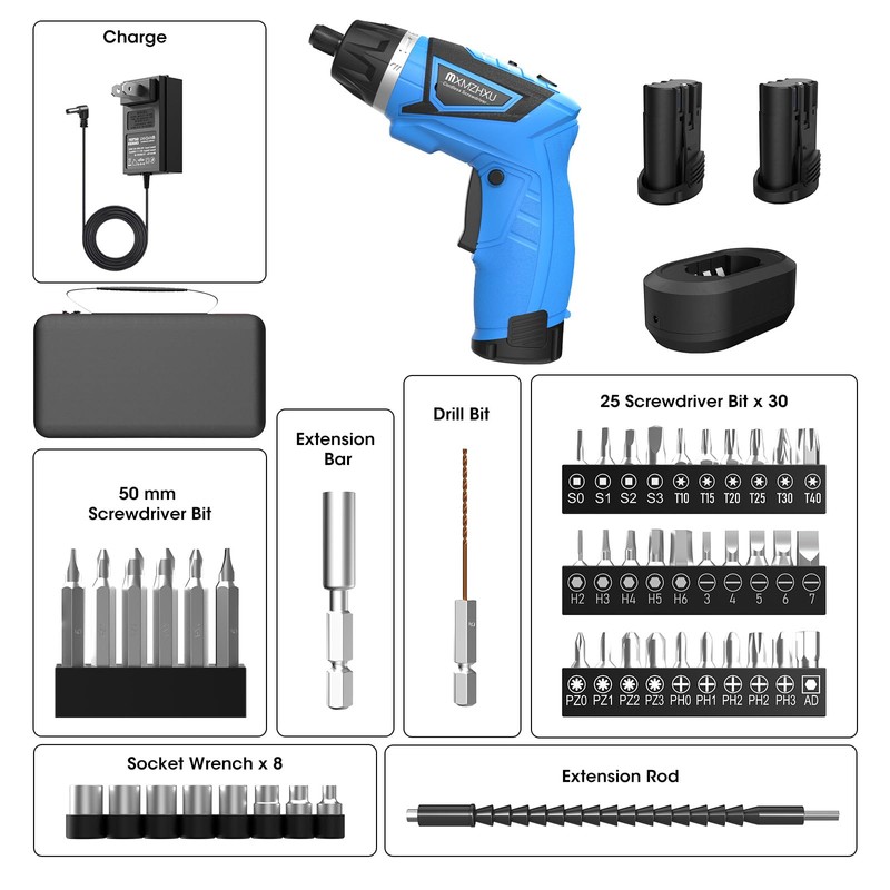Cordless Screwdriver,8V Electric Screwdriver with 2X 2000mAh Battery,6+1Torque, 10N·m Max