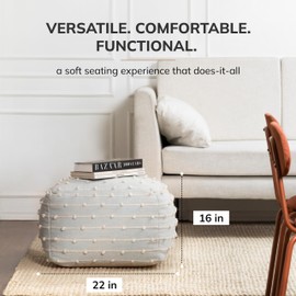 Anji Mountain 100% Handmade & Handcrafted Comfortable Home Décor Pouf Ottoman Footrest for Living Room, Bedroom, Nursery, Kidsroom, Patio Furniture - (22" x 22" x 16"- Teal,Ivory)