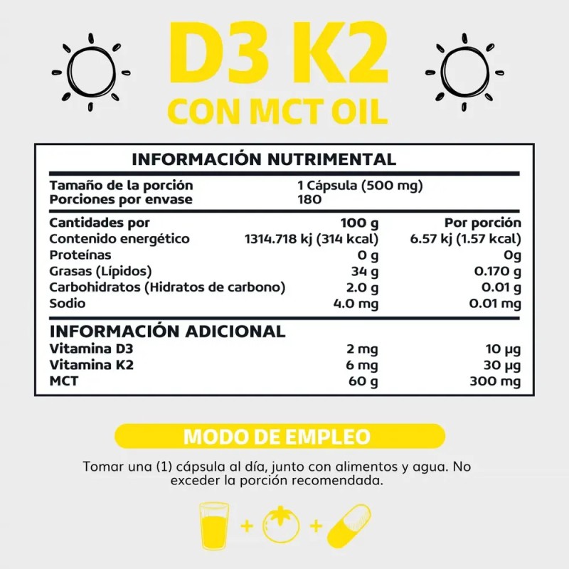 Vitamina D3 + Vitamina K2 + Mct Oil | Sin