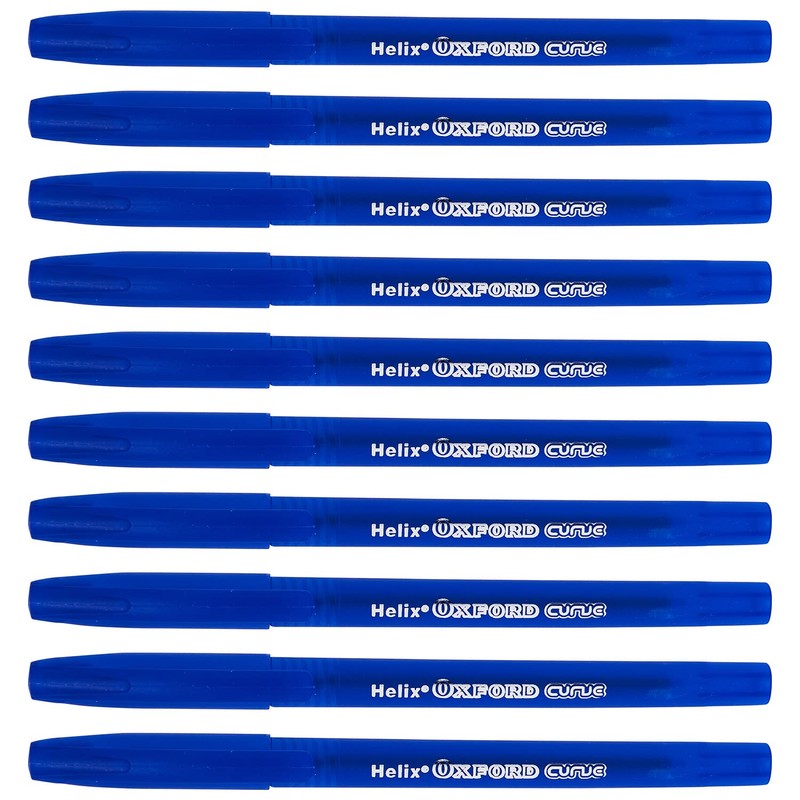 Helix Oxford Curve Ballpoint Pens (x10 Pack Blue Ink) with