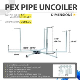 Gelacie Pex Tube Uncoiler for 3/8'' to 1'' 300 lbs Maximum Load Steel Heavy