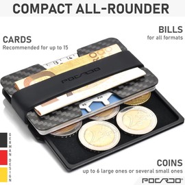 POCARDO Credit Card Holder with Coin Compartment, Multitool & RFID Blocking Card | Slim Wallet for Men | Money Clip (Black and Amber)