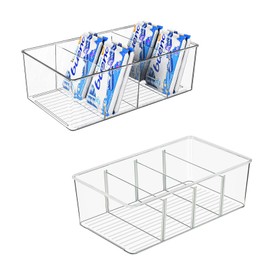 AIYULONG Set of 2 Fridge Organiser with 4 Compartments, BPA-Free Kitchen Storage Box, Kitchen Organiser for Freezer, Cupboard, Drawer, Spices