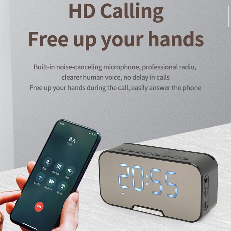 Bluetooth Speaker with Digital Alarm Clock Temperature Display Voice Announcement