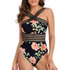 Hilor Women's One Piece Swimwear Front Crossover Swimsuits Hollow Bathing