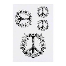 4 x 'Peace Sign with Flowers ' Temporary Tattoos - Water Resistant, Skin-Safe, Non-Toxic Transfers, Mixed Sizes (TO00067432)