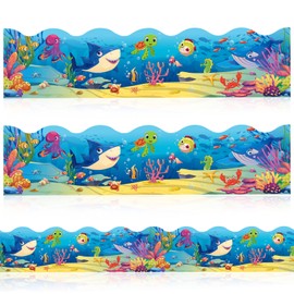 Faccito 60 ft Ocean Bulletin Board Straight Under the Sea Bulletin Board Trim Ocean Themed Borders 60 Pcs, with Glue Point Dots for Classroom School Office Decor Chalkboard Fish Birthday Party