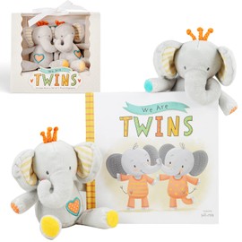 Tickle & Main We Are Twins 3-Piece Newborn & Infant Gift Set - Multicolor - Rhyming Baby Book & 2 Plush Elephant Rattles