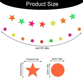6PCS 13ft Round Neon Paper Stars Streamers Black Light Decorations for Glow Party Supplies and Favors Glow in The Dark (3PCS Round and 3PCS Star)